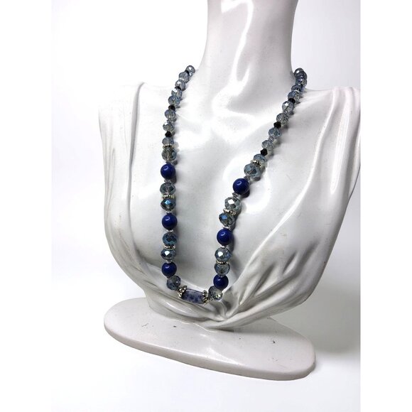 vintage sodalite stone blue glass beads adjustable necklace - Picture 4 of 10